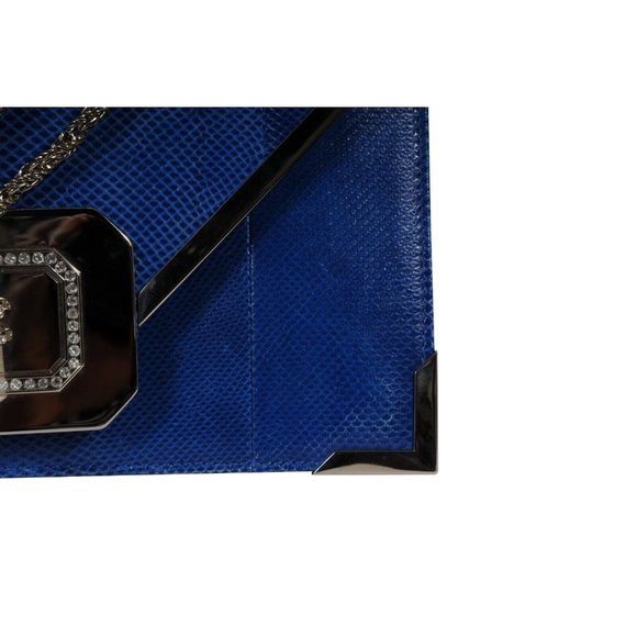 Marchesa Valentina Crystal Shoulder Bag Blue Snakeskin Leather  Python Silver - Picture 5 of 16
